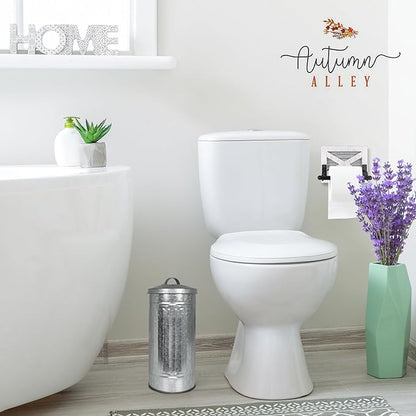Autumn Alley Farmhouse Galvanized Metal Free Standing Toilet Paper Holder Organizer Stand Canister with Lid – Fits 3 Mega Rolls, Rustic Enclosed Toilet Storage Stand