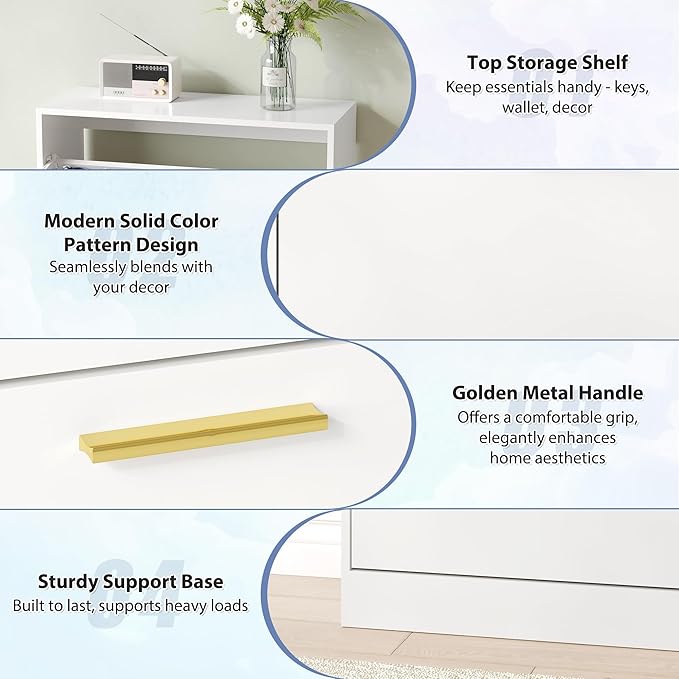 Shoe Cabinet Storage for Entryway, White Shoe Organizer with 2 Flip Drawers & Open Shelf, Freestanding Hidden Large Shoe Storage Cabinet (1pc-White, 2 Flip Drawers)