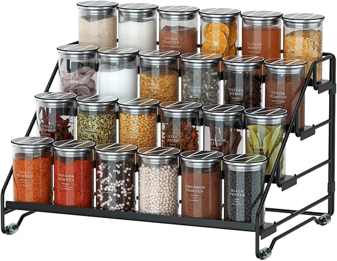 Jolitac 4-Tier Spice Rack Organizer, Depth Adjustable Step Shelf, Metal Spice Rack Perfect for Cabinet, Countertop & Pantry Storage | Enhances Kitchen Visibility and Organization | 1 Pack