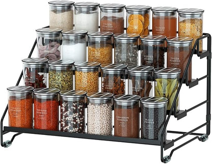 Jolitac 4-Tier Spice Rack Organizer, Depth Adjustable Step Shelf, Metal Spice Rack Perfect for Cabinet, Countertop & Pantry Storage | Enhances Kitchen Visibility and Organization | 1 Pack