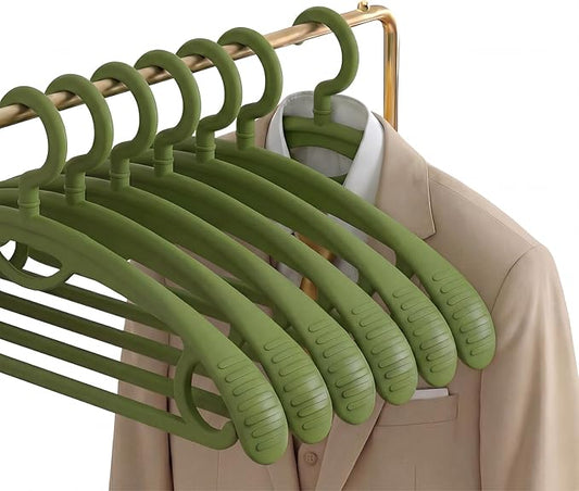 Plastic Clothes Hanger, Extra Thick Plastic Wide Shoulder Adult 360 Degrees Rotate Slip Resistant Standard Clothing Hanger Ideal for Everyday Use Green 10 Pack