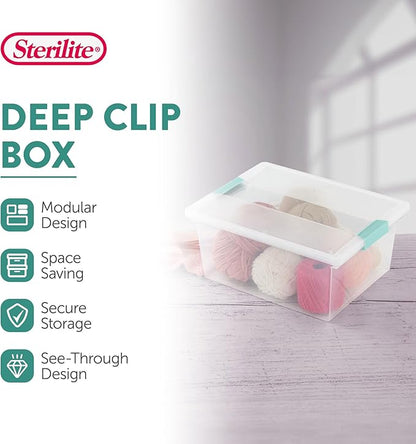 Sterilite 4-Pack Clip Box, Large Stackable Plastic Storage Bins w/ Latching Lids, 18.7 Gal - Heavy-Duty Organizing Containers for Home, Closet, Bathroom, and Office