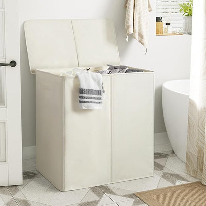 WOWLIVE 180L Double Laundry Hamper with Lid and Removable Laundry Bags, Large Dirty Clothes Hamper 2 section Collapsible Laundry Basket Dorm Room Storage for Bedroom, Bathroom, College,Beige