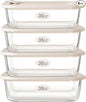Urban Green Glass Food Storage Containers with Glass Lids, Microwave Safe Food Container Set, Airtight Food Container Set, LeakProof, 100% Plastic Free, White Color, 4pack