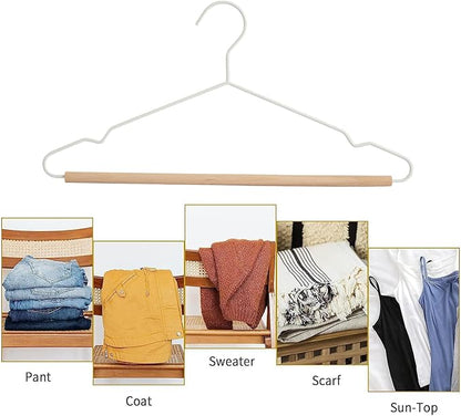 Premium Matt Metal White Suit Clothes Hanger 20 Pack Smooth Beech Wood Pants Bar,Durable Wood Top Suit Hangers Coat Hanger Dress Hanger Shirt Hanger