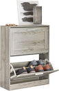 SoBuy Shoe Storage Cabinet Entryway, Slim Shoe Rack Freestanding, Narrow Shoe Organizer 2 Flip-Drawers Shoe Cupboard for Mudroom Front Door Entrance Hallway Bedroom, FSR137-HG (Grey)