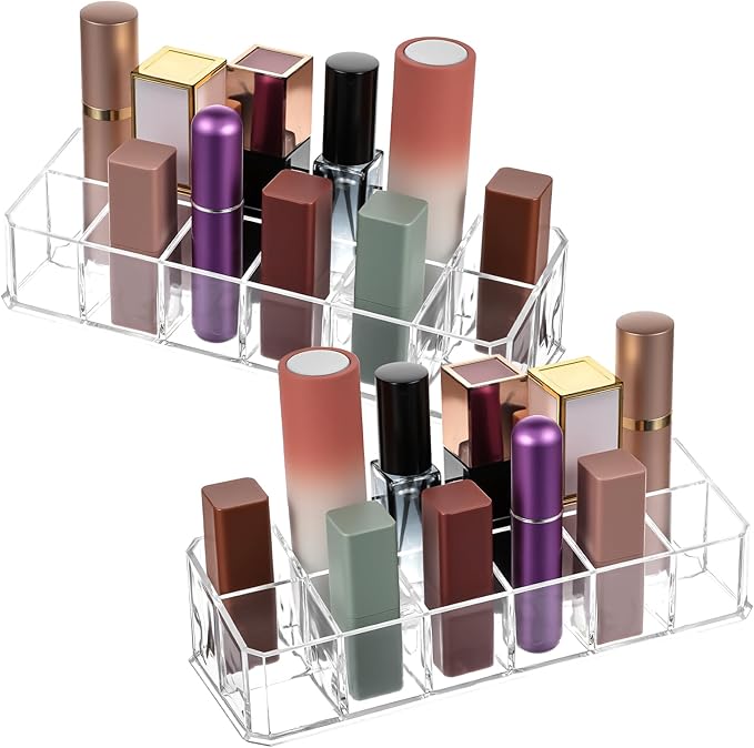 4 PCS Acrylic Lipstick Organizer, Lipstick Holder, 12-Slot Lip Gloss Holder, Beauty Makeup Storage Display Cosmetic Organizer