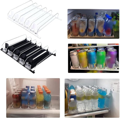 Drink Soda Can Dispenser For Refrigerator, Spring Loaded Fridge Drink, Width Push Rod Slide Rail Soda Can 38cm(Black)