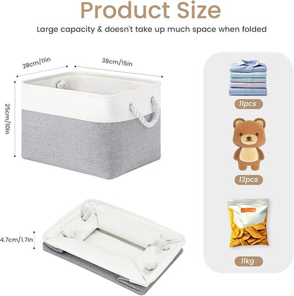 Large Storage Baskets- 15x11x10 inch Storage Bins for Shelves and Closet Organizing, Foldable Fabric Bin for Home Organization Clothes and Laundry (3-Pack, White&Gray)
