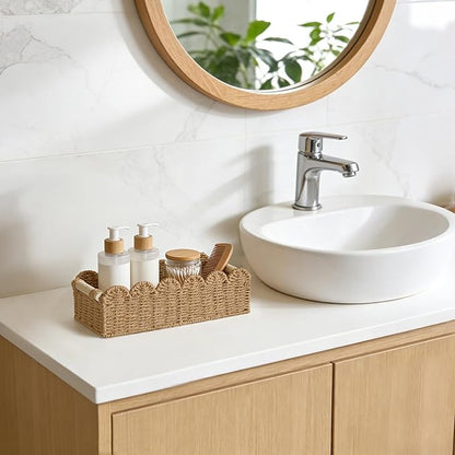 Dahey 2 Pcs Toilet Paper Storage Basket for Bathroom Woven Paper Rope Scalloped Edge Toilet Tank Basket with Handles for Organizing Over Toilet Storage Shelf Countertop Living Room Bedroom Home Decor