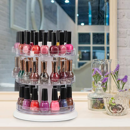 J JACKCUBE DESIGN Acrylic Rotating Nail Polish Display Stand Spinning Rack Holds 69 - 117 Bottles, 3 Tier Storage Holder Organizer for Nail Polish, Makeup, Essential Oil and more - MK548B
