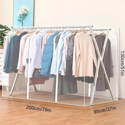 Clothes Rack Cover with Zipper, Dustproof Clothes Cover with 2 Durable Zipper Clothing Waterproof Protector, Designed for X-Type Coat Racks(Clear,200x130x95cm/79x51x37in)