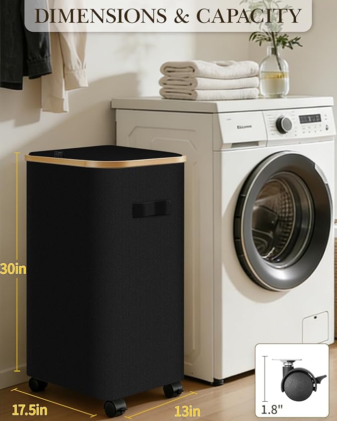 Laundry Hamper with Wheels, 110L Large Clothes Hamper with Removable Inner Bag, Collapsible Dirty Clothes Basket for Dorm, Rolling Dirty Clothes Basket for, Bedroom, Bathroom, Laundry Room