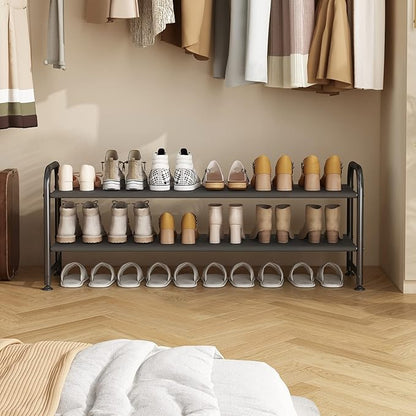 INGIORDAR Shoe Rack 2 Tier Long Storage Organizer Wide Metal Shoe Shelf for Closet Entryway Black