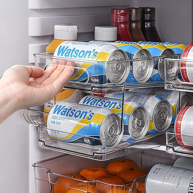 Double Layer Pop Soda Can Organizer Bins,Stackable Dispenser Storage Holder Rack,for Fridge, Freezer, Kitchen, Countertops, Cabinets - Clear Plastic Canned Food Pantry Storage Rack