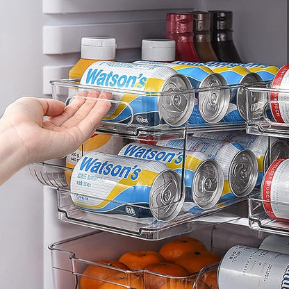 Double Layer Pop Soda Can Organizer Bins,Stackable Dispenser Storage Holder Rack,for Fridge, Freezer, Kitchen, Countertops, Cabinets - Clear Plastic Canned Food Pantry Storage Rack