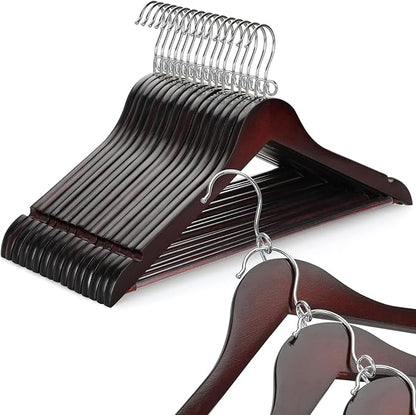 TOPIA HANGER Cherry Wood Hangers 30 Pack, Space Saving Coat Hanger with 360° Swivel Cascading Loop Hook, Non Slip Pants Bar and Shoulder Notches for Camisole, Jacket, Suit (Mahogany) -CT74M30