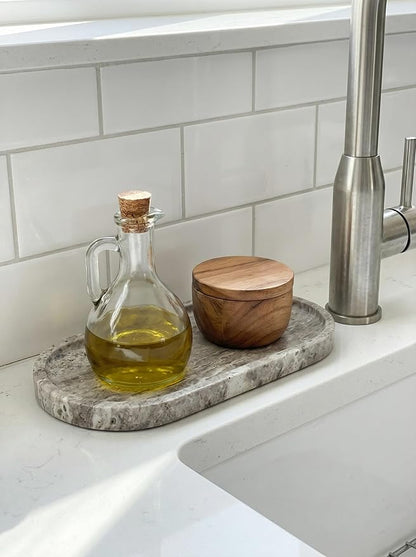 OOBOOB Oval Natural Marble Tray,Elegant Vanity Organizer for Jewelry, Perfume, Decorative Serving Tray for Coffee, Tea, or Dining Table Centerpiece,Countertop Storage Organizer for Home Bathroom