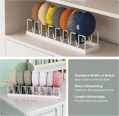 2 Pack Hat Stand for Baseball Caps Display and Organizer, Hat Holder, No Install Hat Organizer for 14 Baseball Caps for Bedroom, Closet, Dresser (White, Normal)