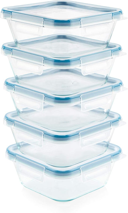 Snapware Total Solutions (10-Pack, 4 Cup) Glass Food Storage Containers Set, Airtight & Leakproof Locking BPA-Free Lids, Freezer Dishwasher Microwave Safe