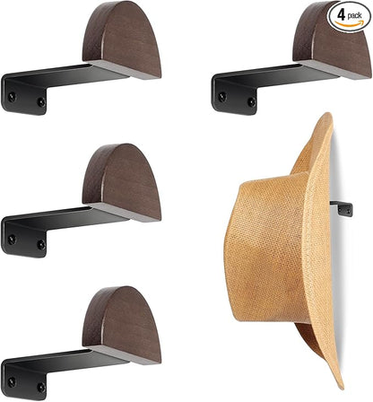 SEKSON Cowboy Hat Rack for Wall, 4 Pack Wooden Hat Holder, Wide Brim Hat Hooks, Wall Mount Hat Hanger for Baseball Caps, Fedoras, Straw Hats