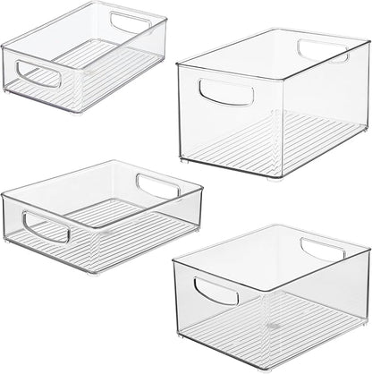 iDesign Stackable Pantry Bins with Handles, 4 Different Sizes, 4 Pack, Clear, Made in USA