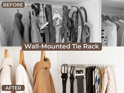 StorageWorks Tie Rack with 20 Hooks, 2-Pack Wall-Mounted Wooden Hangers for Neckties, Belts, Hats, White