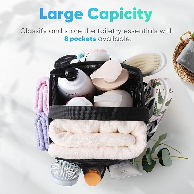 EUDELE Mesh Shower Caddy Portable for College Dorm Room Essentials, Shower Caddy Dorm with 8-Pocket Large Capacity for Beach, Swimming, Gym, Travel essentials