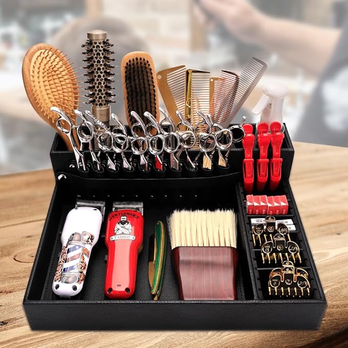 Barber Storage Box,Hairdressing Tool Holder, Multifunctional Detachable Large Storage Box, Shear Holder PU Leather Salon Scissors Holder, Hair Cutting Tools Storage Case for Barber Accessories(Large)