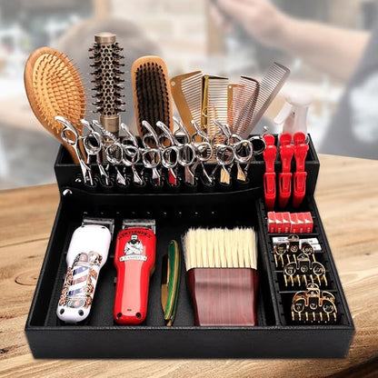 Barber Storage Box,Hairdressing Tool Holder, Multifunctional Detachable Large Storage Box, Shear Holder PU Leather Salon Scissors Holder, Hair Cutting Tools Storage Case for Barber Accessories(Large)