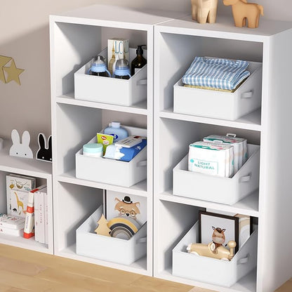 DIMJ Closet Storage Bins 12 Pack - Fabric Storage Baskets for Shelves, Collapsible Clothes Organizer with Handles, Trapezoid Shelf Organization Storage Cubes for Purse, Toys, Books, Towel, Clothes