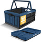 CleverMade Collapsible Shopping Basket 32L – Folding Grocery Basket with Handles, Stackable Reusable Storage Crate with 35 lb Capacity, Recycled Plastic, Car Trunk Organizer - Ocean Blue
