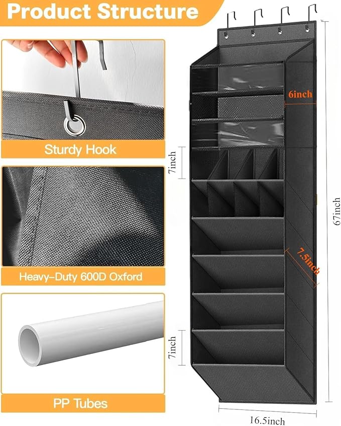 Multi 8 Shelves Over The Door Shoe Organizer, Hanging Shoe Holder with Deep Pockets, Narrow Shoe Rack for Boots Storage, Over Door Organizer for Home, Apartment, Daily Necessities