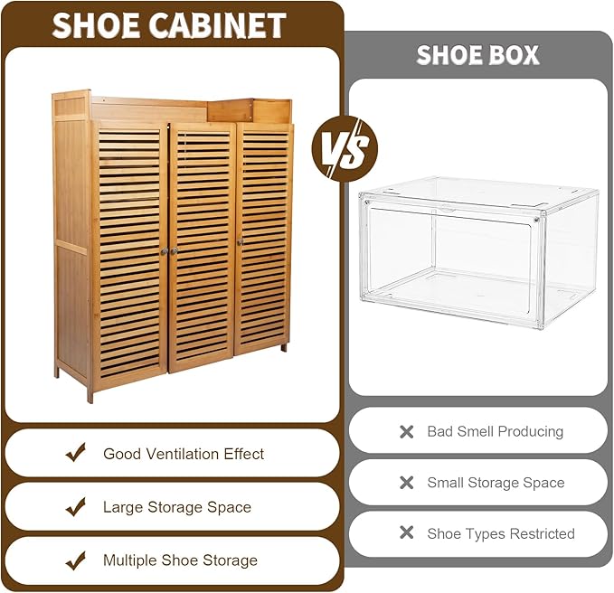 Bamboo Shoe Cabinet 7 Tier Free Standing Shoe Storage Cabinet Shoe Organizers Shoe Storage Cabinet with Door for Entryway Hallway Living Room Bedroom (7 Tier)