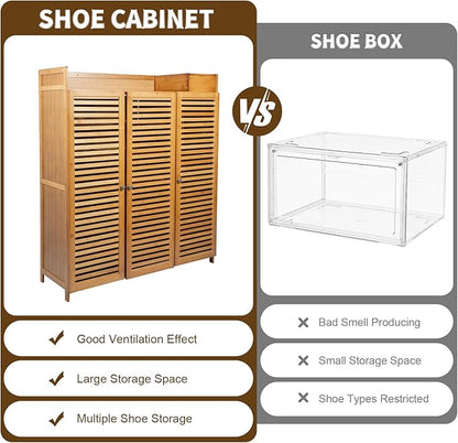 Bamboo Shoe Cabinet 7 Tier Free Standing Shoe Storage Cabinet Shoe Organizers Shoe Storage Cabinet with Door for Entryway Hallway Living Room Bedroom (7 Tier)