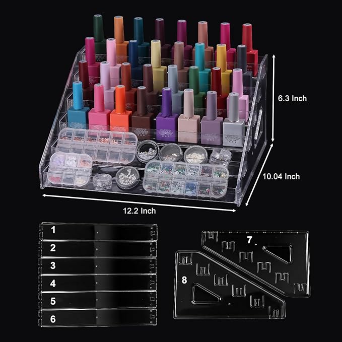 SUTOKAKA Nail Polish Organizer Clear Acrylic Eyeglasses Display Holder Essential Oil Storage Rack Makeup Stand Tray - 6 Layer