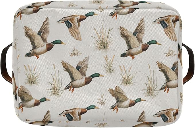 Mallard Ducks Reeds Square Baskets Storage Bins Foldable Fabric Organizer Bin Open Home Shelf Baskets