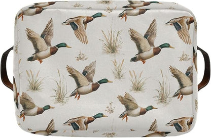 Mallard Ducks Reeds Square Baskets Storage Bins Foldable Fabric Organizer Bin Open Home Shelf Baskets