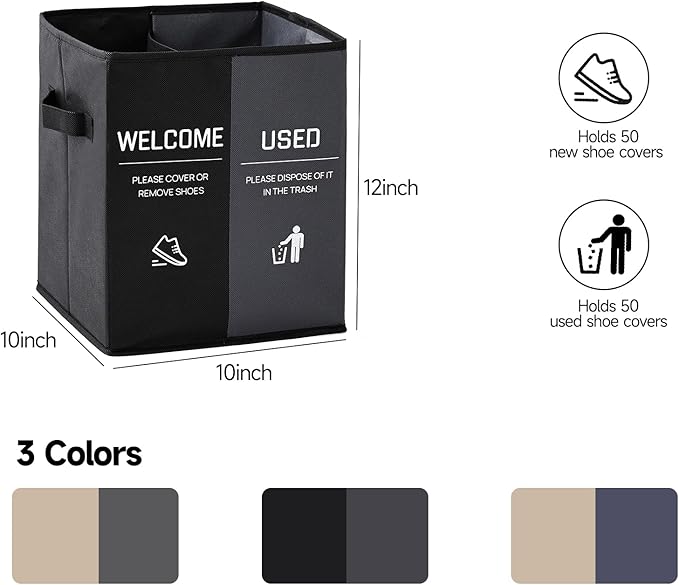 Foldable Shoe Cover Box Dispenser Storage Box Storage Bin Holder with Used Shoe Covers and Welcome Please or Remove Sign for Open House Supplies (Black, Gray)
