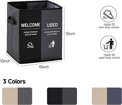 Foldable Shoe Cover Box Dispenser Storage Box Storage Bin Holder with Used Shoe Covers and Welcome Please or Remove Sign for Open House Supplies (Black, Gray)