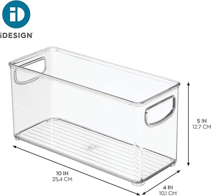 iDesign Plastic Stackable Pantry Bin - Storage Bin with Handles for Cabinets or Fridge - Set of 2 - Clear