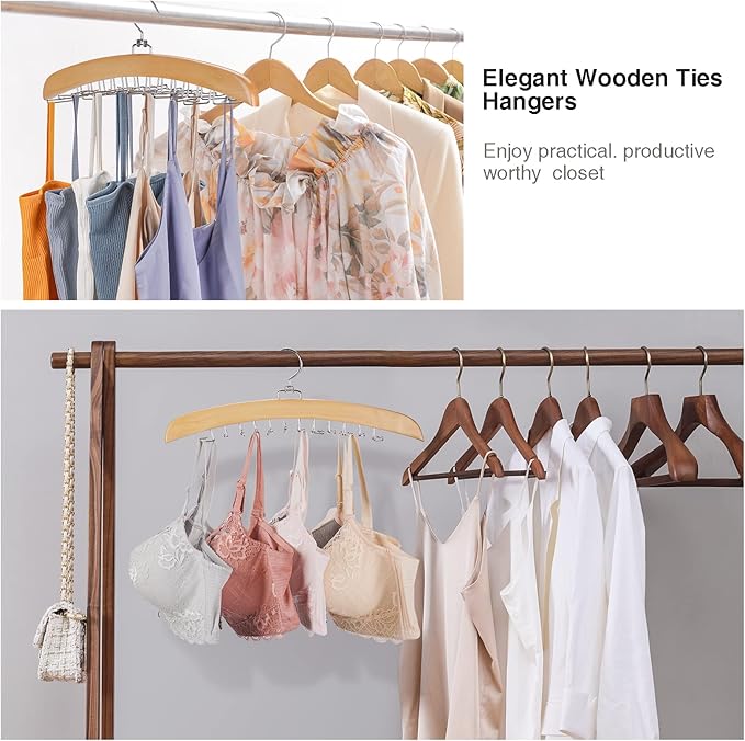 Tie Hanger 2 PCS 24 Hooks Tie Racks for Men Closet, Tie Rack with Upgraded 360°Rotating,Tie Hangers for Men,Tank Top Hanger,Neck Tie Organizer,Belts Scarves Accessories for Bras,Tank Tops