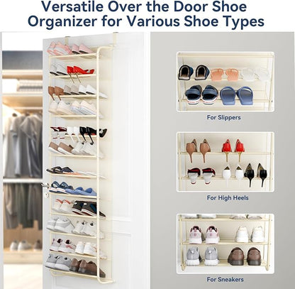 Whitmor 36 Pair Over The Door Shoe Organizer, 12 Tier Hanging Shoe Organizer, Heavy Duty Metal & Mesh Shoe Holder, Hanging Shoe Rack for Closet Organizer & Storage, 74"L x 21.7"W x 7.5"H, Beige