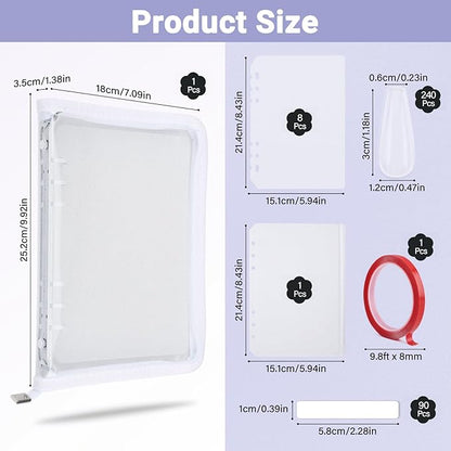 Segbeauty Press On Nails Design Book with A5 Zipper Binder, Sample Nail Polish Holder Organizer Case with 240 Fake Nails, Insert Pages for Accessories, Sample Swatches for Nail Art Salon, White