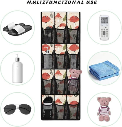 Red Mushroom Over The Door Shoe Organizer,Hanging Organizer for Ship Essentials,Space Saving Storage with 12 Pockets,Stable Spice Rack for Kitchen,Door Back Organizer for Small Items
