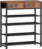 usikey Shoe Rack, 5 Tier Shoe Storage Organizer with 2 Drawers, Metal Shoe Shelf for 12-16 Pairs of Shoes, with 4 Oxford Fabric Shelves and Wooden Top, Shoe Stand for Closet Entryway, Rustic Brown