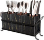 Classic Farmhouse Kitchen Organizer - Exquisite Black Gold Marble Metal Silverware Caddy, 3 Spacious Compartments, Ideal for Cutlery, Cooking Tools & More