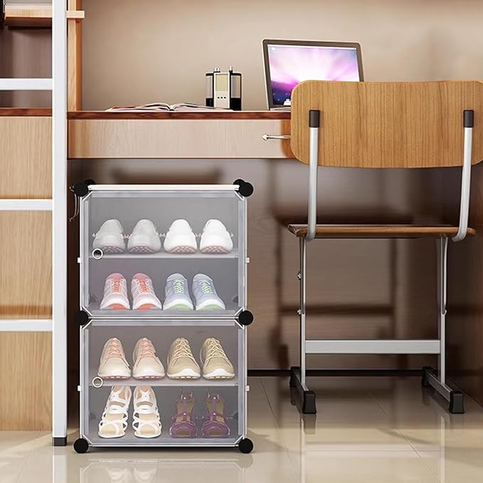 Free Standing Shoe Racks DIY Shoe Organizer Stackable Shoe Cabinet for Closet Entryway Living Room Small Space Shoe Shelves Clear Door Easy Assembly