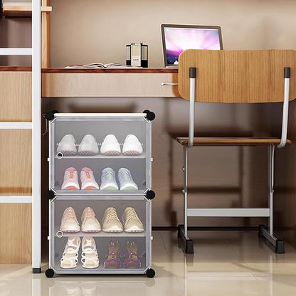Free Standing Shoe Racks DIY Shoe Organizer Stackable Shoe Cabinet for Closet Entryway Living Room Small Space Shoe Shelves Clear Door Easy Assembly
