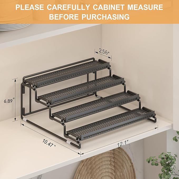 4 Tier Spice Rack Organizer for Cabinet, Black (2 Pack) Seasoning Organizer Rack for Inside Cabinets, Countertop, Pantry Storage
